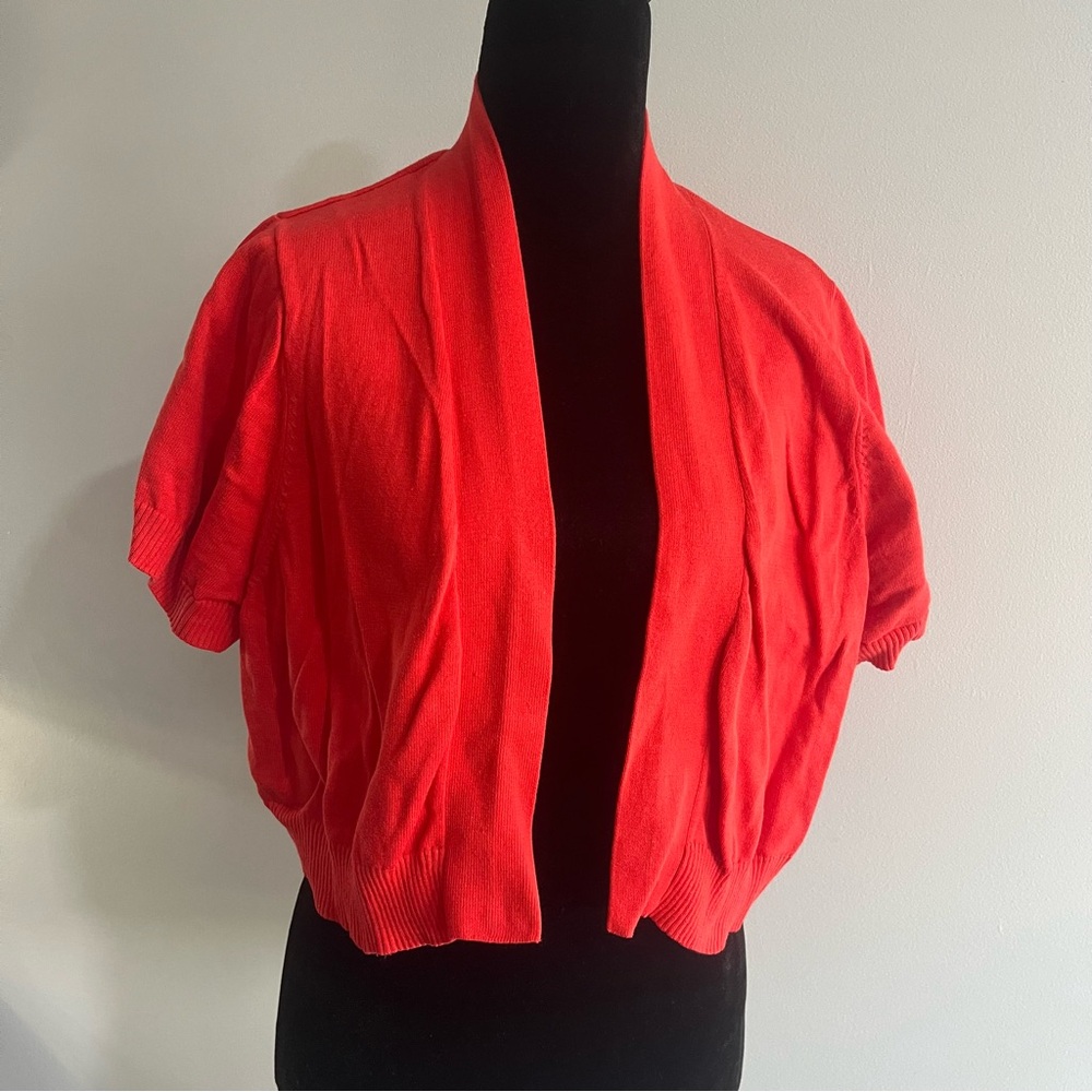 Lane Bryant Coral Cotton Open Front Women's PLUS Bolero Cardigan Sweater Shrug